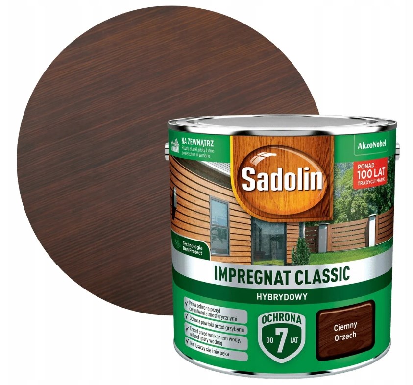 Sadolin Classic Hybrydowy Ciemny Orzech 2,5 l – wyrazisty kolor drewna i ochrona na kolejne sezony